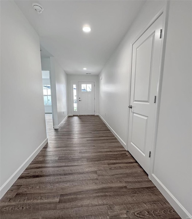 624 Rhapsody, Troy, IL 62294 - doorway with dark wood finished floors, baseboards, and recessed lighting