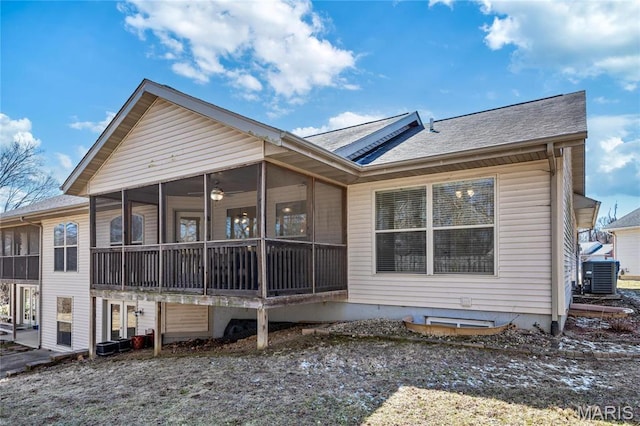 3216 E Leverett Ct, Alton, IL 62002 - rear view of property with a sunroom, cooling unit, and a shingled roof