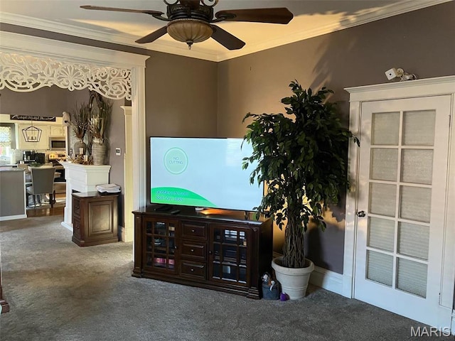 550 N 4th St, Breese, IL 62230 - living area with ornamental molding, ceiling fan, and carpet flooring