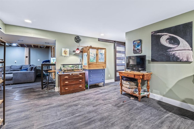 703 Locust St, Desloge, MO 63601 - office space with a barn door, wood finished floors, baseboards, and recessed lighting