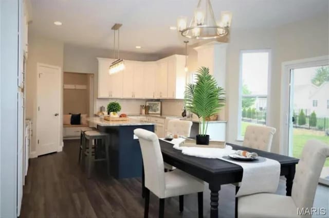 135 Reagan Dr, Troy, IL 62294 - dining room featuring a chandelier, dark wood finished floors, and recessed lighting