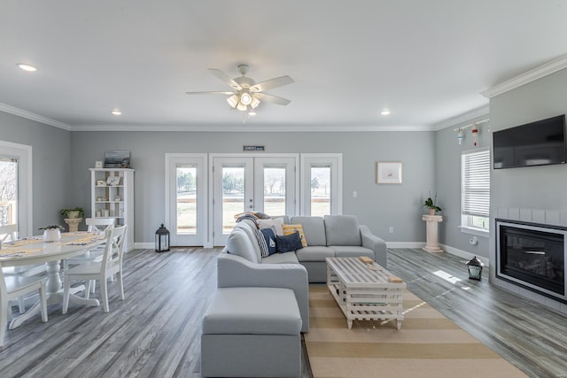 24345 State Rte Ww Unit 46, Saint Genevieve, MO 63670 - living area with plenty of natural light, wood finished floors, baseboards, recessed lighting, and a ceiling fan