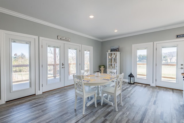 24345 State Rte Ww Unit 46, Saint Genevieve, MO 63670 - dining space featuring french doors, wood finished floors, crown molding, recessed lighting, and baseboards