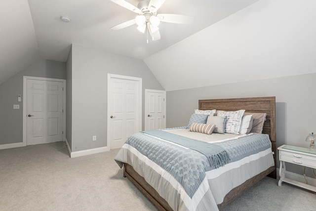 24345 State Rte Ww Unit 46, Saint Genevieve, MO 63670 - bedroom featuring vaulted ceiling, light carpet, ceiling fan, and baseboards