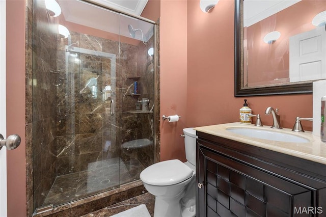 651 Kiefer Creek Rd, Ballwin, MO 63021 - full bathroom with toilet, a shower stall, and vanity