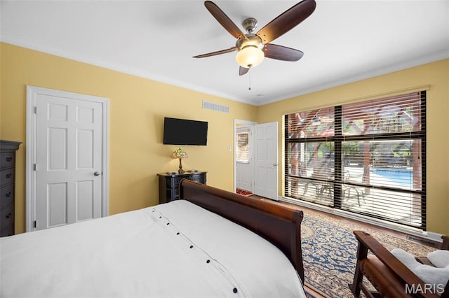 651 Kiefer Creek Rd, Ballwin, MO 63021 - bedroom with ornamental molding and ceiling fan