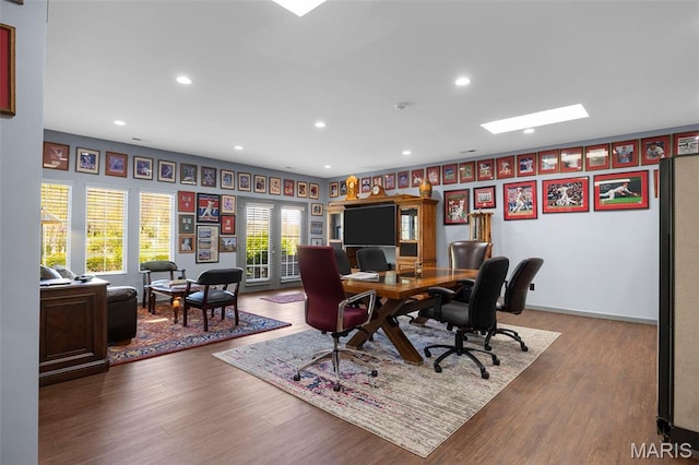 651 Kiefer Creek Rd, Ballwin, MO 63021 - office featuring wood finished floors, recessed lighting, and a skylight