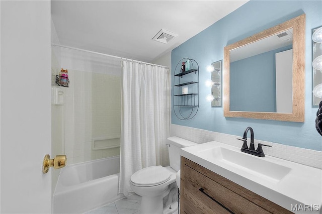 13419 Land O Woods Dr Unit 6, Saint Louis, MO 63141 - full bathroom with vanity, toilet, shower / bath combo, and marble look tile flooring
