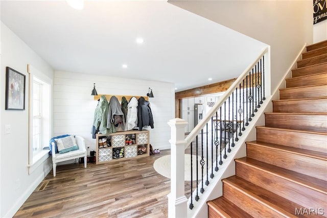 11720 County Road 5160, Rolla, MO 65401 - stairs featuring wood finished floors, recessed lighting, baseboards, and wooden walls