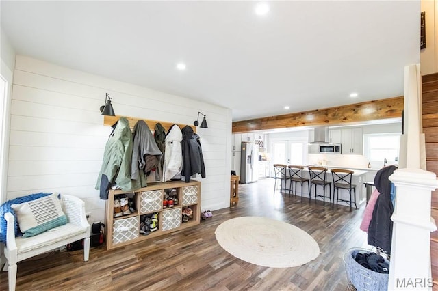11720 County Road 5160, Rolla, MO 65401 - mudroom featuring wood walls, dark wood finished floors, and recessed lighting