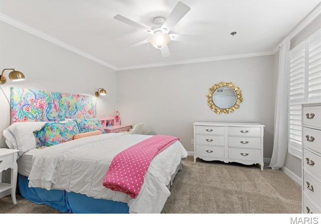 668 Clear Brook Dr, Des Peres, MO 63122 - bedroom with carpet floors, crown molding, ceiling fan, and baseboards
