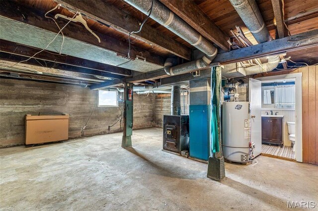 699 Clement Rd, Bloomsdale, MO 63627 - basement featuring gas water heater and a sink