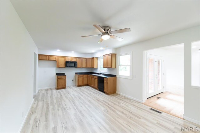 1575 County Road 3290, Salem, MO 65560 - kitchen featuring black appliances, a sink, light wood-type flooring, baseboards, and recessed lighting