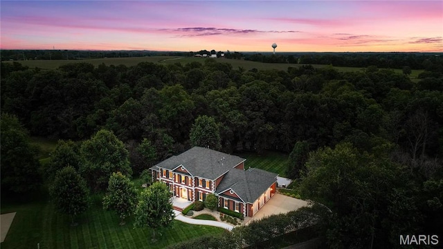 view from above of property featuring a forest