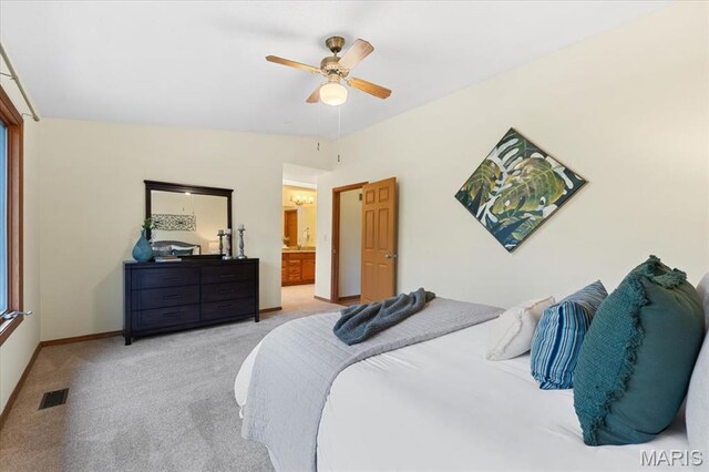 1346 Forest Splendor Trl, Wildwood, MO 63021 - bedroom featuring carpet, baseboards, a ceiling fan, and ensuite bathroom