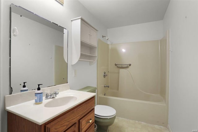 full bathroom featuring toilet, vanity, shower / tub combination, and tile patterned floors