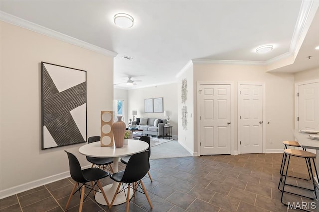 13101 Mill Crossing Ct Unit 200, Saint Louis, MO 63141 - dining area featuring ornamental molding, baseboards, and ceiling fan