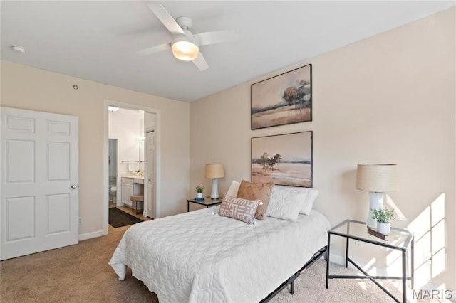 13101 Mill Crossing Ct Unit 200, Saint Louis, MO 63141 - bedroom with carpet, baseboards, a ceiling fan, and ensuite bath
