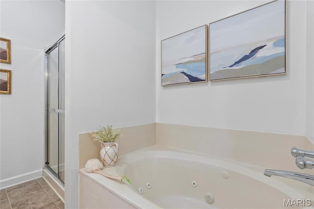 13101 Mill Crossing Ct Unit 200, Saint Louis, MO 63141 - bathroom featuring a stall shower, a whirlpool tub, and baseboards