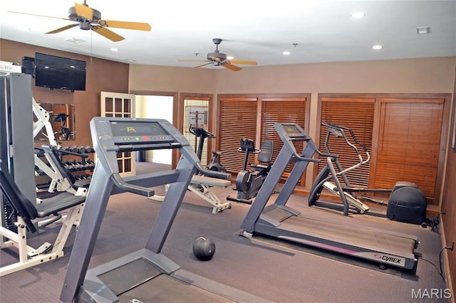 13101 Mill Crossing Ct Unit 200, Saint Louis, MO 63141 - workout area with ceiling fan, recessed lighting, and carpet