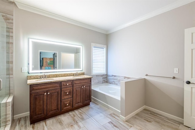 24345 State Route Ww Unit 40/41, Saint Genevieve, MO 63670 - bathroom featuring crown molding, a bath, double vanity, and a stall shower