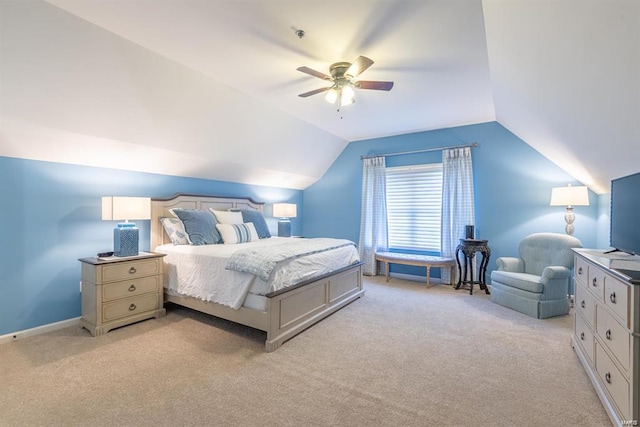 24345 State Route Ww Unit 40/41, Saint Genevieve, MO 63670 - bedroom with light carpet, vaulted ceiling, ceiling fan, and baseboards
