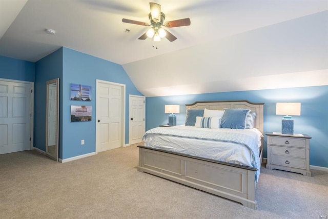24345 State Route Ww Unit 40/41, Saint Genevieve, MO 63670 - bedroom featuring carpet flooring, baseboards, lofted ceiling, and ceiling fan