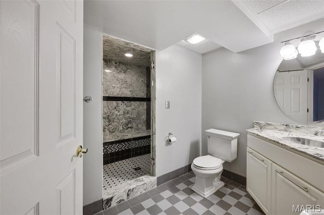 1736 Debra Ln, Arnold, MO 63010 - full bathroom featuring vanity, a shower stall, toilet, tile patterned floors, and baseboards