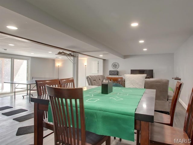 14160 Turkey Run Ct, New London, MO 63459 - dining room featuring recessed lighting, wood finished floors, and baseboards