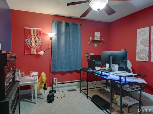 14160 Turkey Run Ct, New London, MO 63459 - home office featuring ceiling fan, carpet, and baseboards