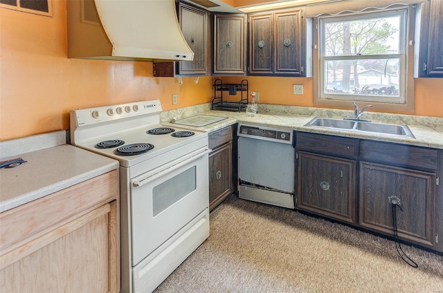 1125 N Market St, Sparta, IL 62286 - kitchen featuring dishwashing machine, electric stove, range hood, a sink, and light countertops