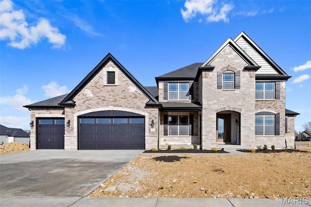 1 Canebrake Ct, Wentzville, MO 63385 - french country inspired facade with a garage, driveway, brick siding, and stone siding
