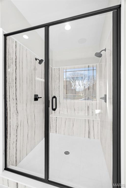 1 Canebrake Ct, Wentzville, MO 63385 - full bath with a marble finish shower and recessed lighting