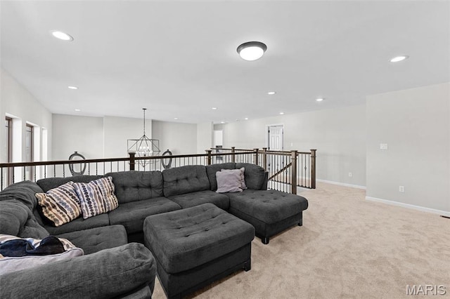 1 Canebrake Ct, Wentzville, MO 63385 - living area with light colored carpet, recessed lighting, a chandelier, and baseboards