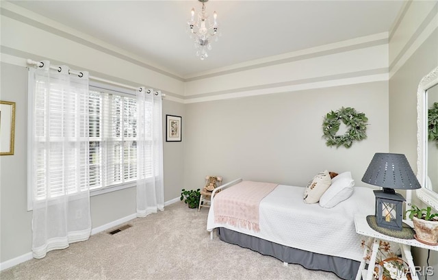 269 Bennington Dr, Troy, MO 63379 - bedroom with carpet flooring, a chandelier, and crown molding