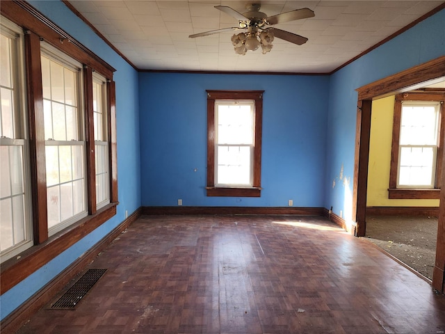 701 Alsey Smith Rd, Alsey, IL 62610 - empty room featuring a ceiling fan, baseboards, and ornamental molding