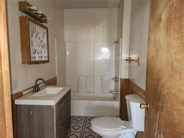 701 Alsey Smith Rd, Alsey, IL 62610 - bathroom with toilet, tile walls, vanity, tile patterned flooring, and shower / bath combination