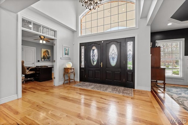 261 US Dr, Wentzville, MO 63385 - foyer entrance featuring hardwood / wood-style flooring, baseboards, and ceiling fan