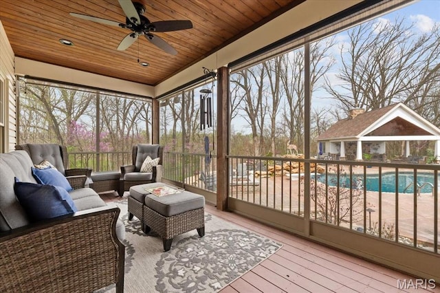 261 US Dr, Wentzville, MO 63385 - sunroom / solarium featuring an outdoor hangout area and ceiling fan