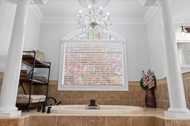 261 US Dr, Wentzville, MO 63385 - full bath featuring decorative columns, healthy amount of natural light, a garden tub, and crown molding