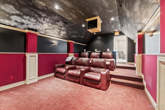 261 US Dr, Wentzville, MO 63385 - carpeted cinema room featuring lofted ceiling and baseboards