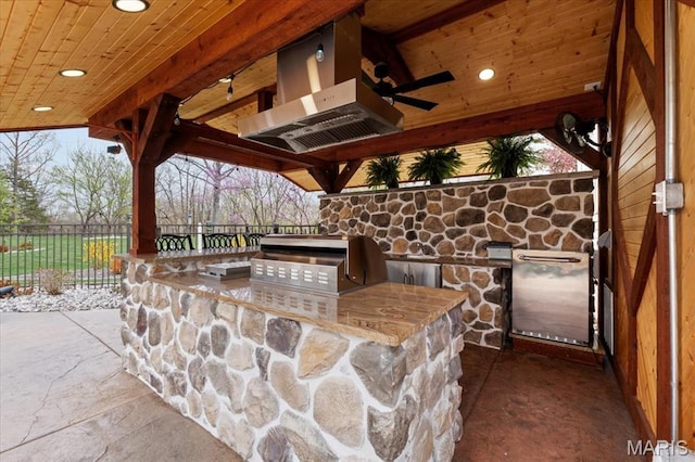 261 US Dr, Wentzville, MO 63385 - view of patio featuring area for grilling, a grill, fence, and a ceiling fan