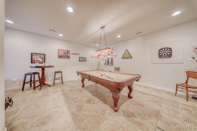 17205 Elk Prairie Dr, Rolla, MO 65401 - game room featuring billiards table, recessed lighting, baseboards, and tile patterned flooring