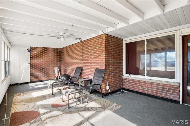 7304 Northern Dr, Belleville, IL 62223 - sunroom with ceiling fan and beamed ceiling