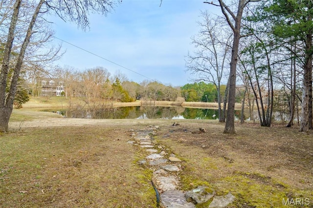 view of yard with a water view