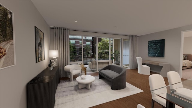 sitting room with wood finished floors and recessed lighting