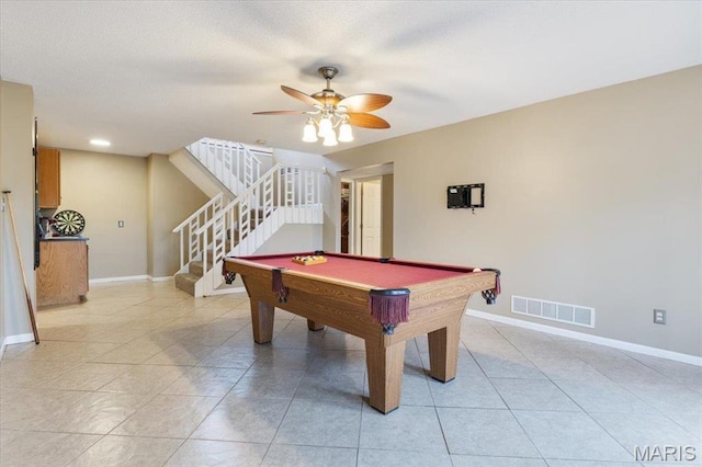 1500 Swiss Village Rd, Osage Beach, MO 65065 - playroom featuring a ceiling fan, billiards table, and light tile patterned flooring