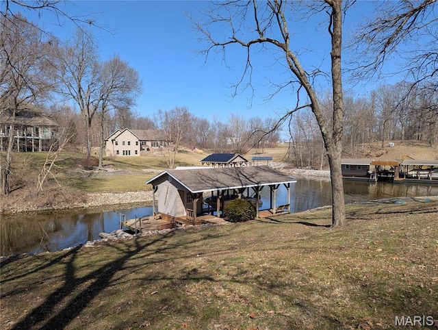 20 Denzel Dr, Greenville, IL 62246 - dock with a water view, a yard, and boat lift