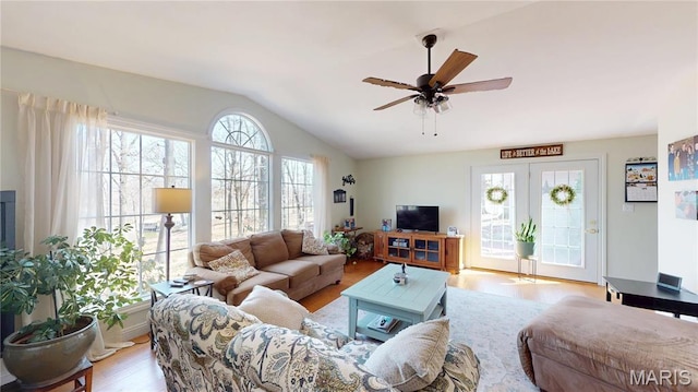 20 Denzel Dr, Greenville, IL 62246 - living area with vaulted ceiling, wood finished floors, and ceiling fan