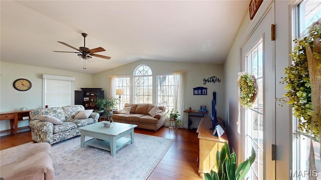 20 Denzel Dr, Greenville, IL 62246 - living area with plenty of natural light, vaulted ceiling, wood finished floors, and ceiling fan